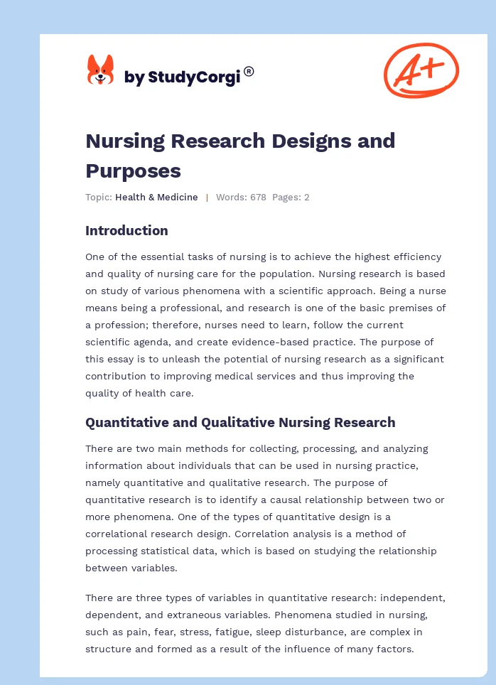 Nursing Research Designs and Purposes. Page 1