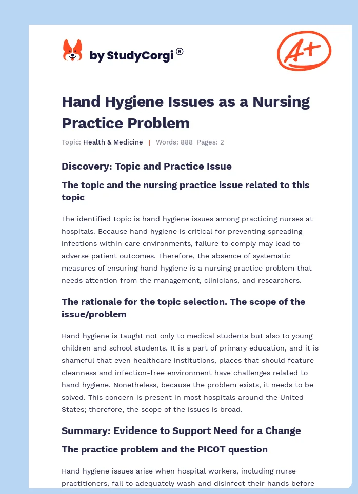 Hand Hygiene Issues as a Nursing Practice Problem. Page 1