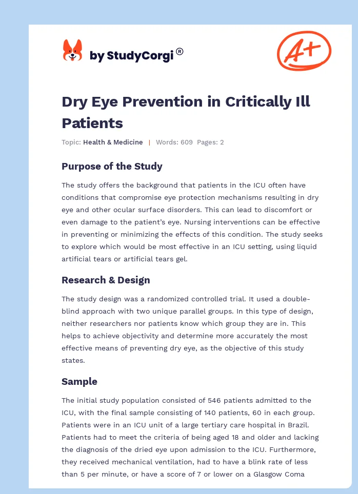 Dry Eye Prevention in Critically Ill Patients. Page 1