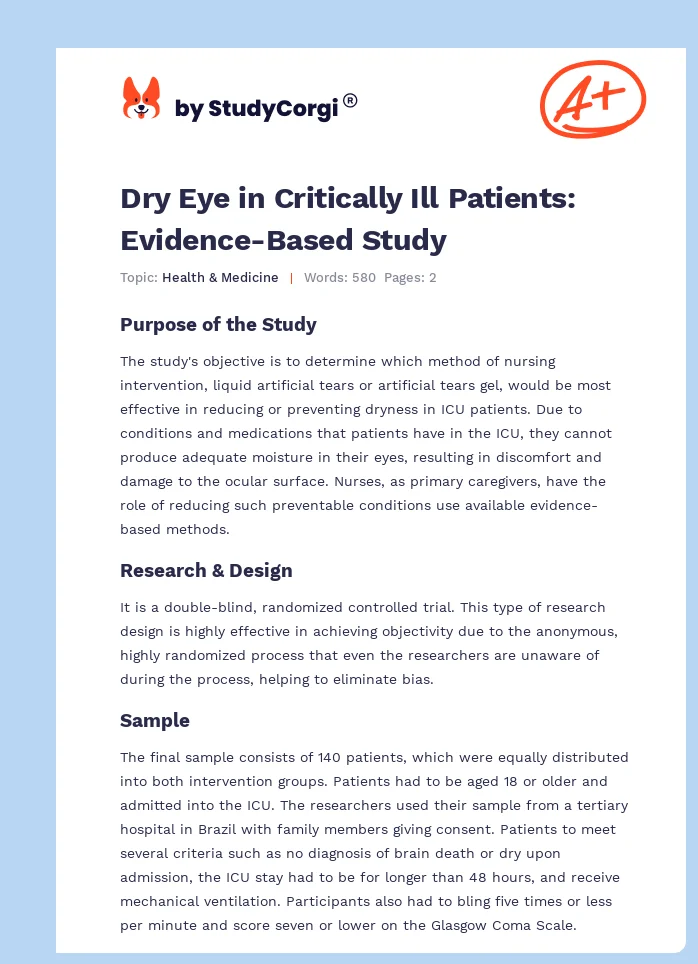 Dry Eye in Critically Ill Patients: Evidence-Based Study. Page 1
