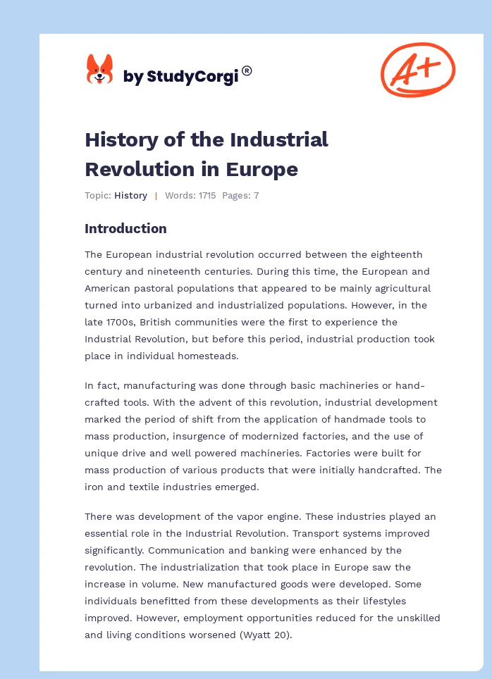 History of the Industrial Revolution in Europe. Page 1