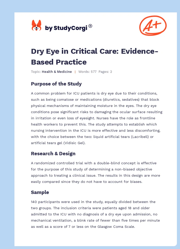 Dry Eye in Critical Care: Evidence-Based Practice. Page 1