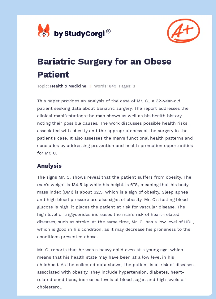 Bariatric Surgery for an Obese Patient. Page 1