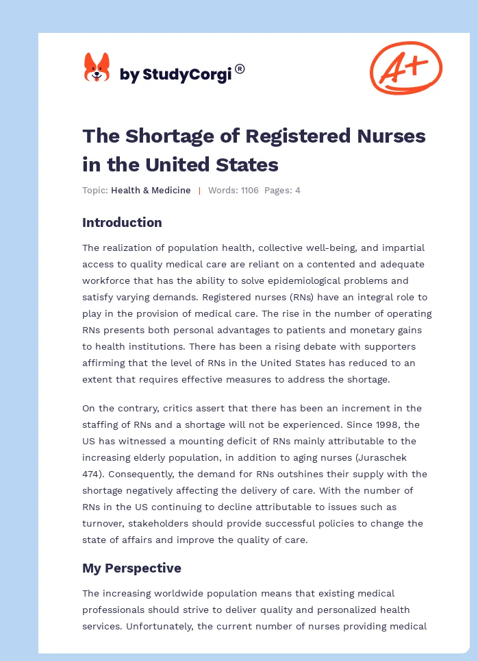 The Shortage of Registered Nurses in the United States. Page 1