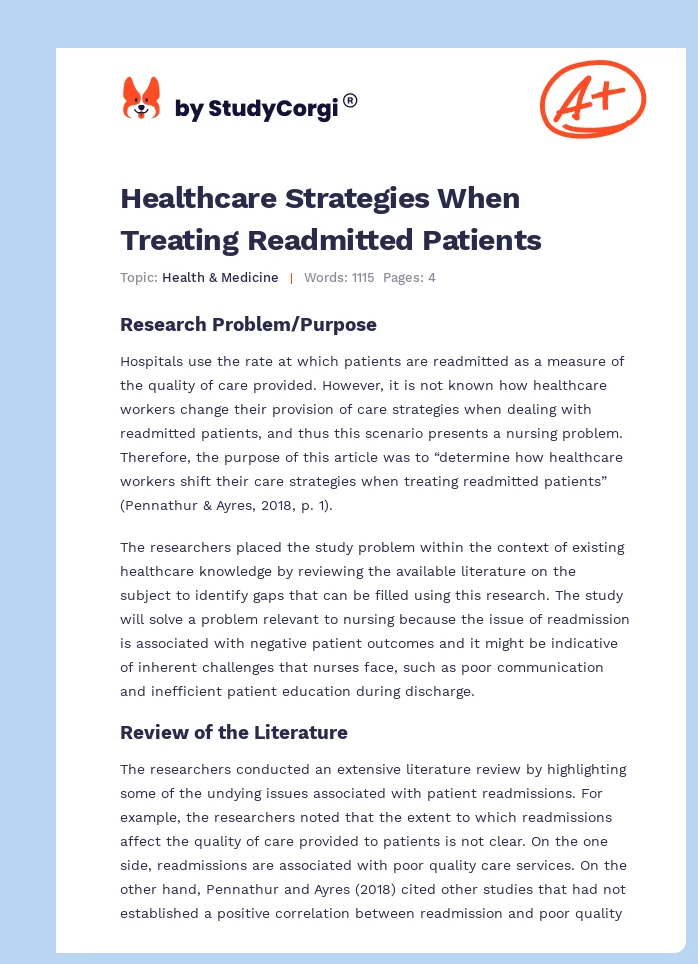 Healthcare Strategies When Treating Readmitted Patients. Page 1