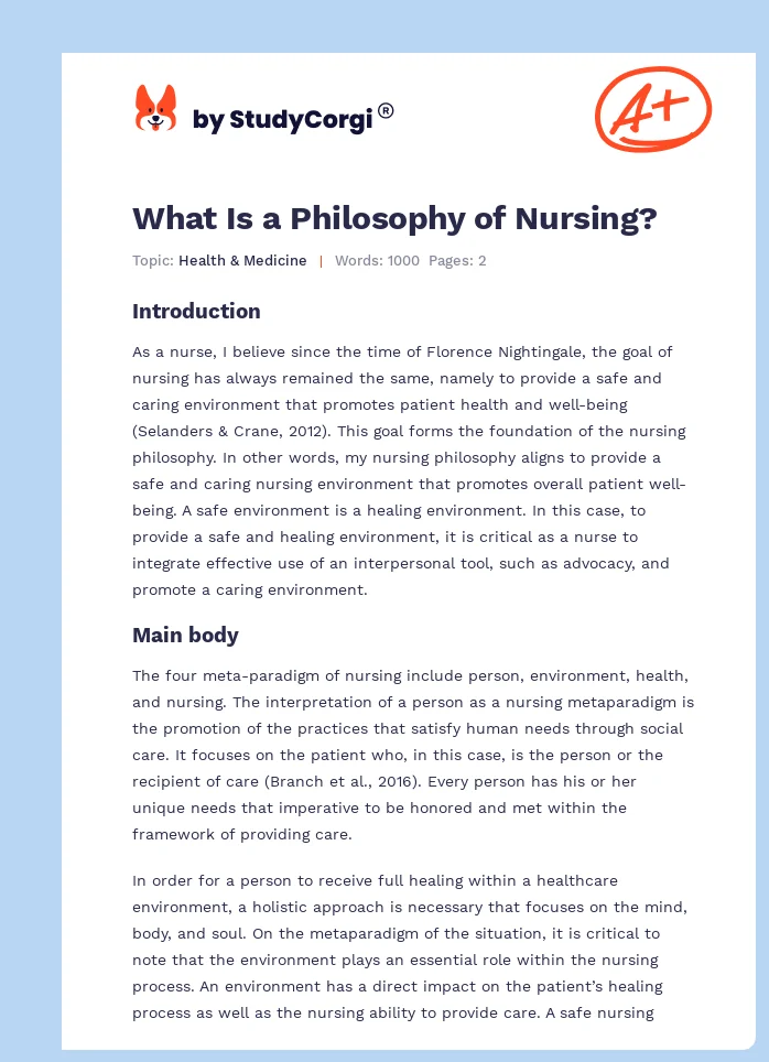 What Is a Philosophy of Nursing?. Page 1