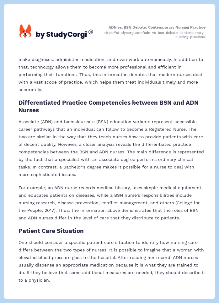 ADN vs. BSN Debate: Contemporary Nursing Practice. Page 2