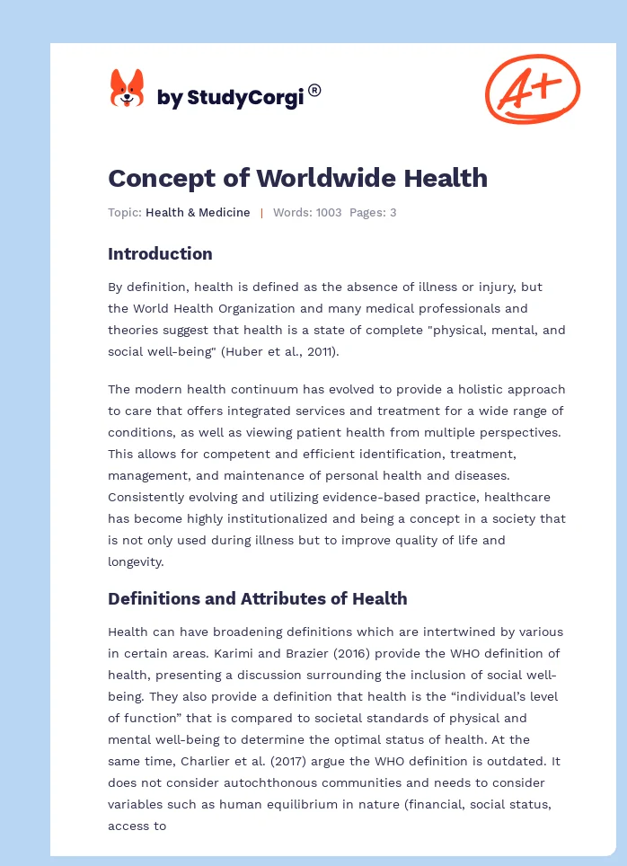Concept of Worldwide Health. Page 1