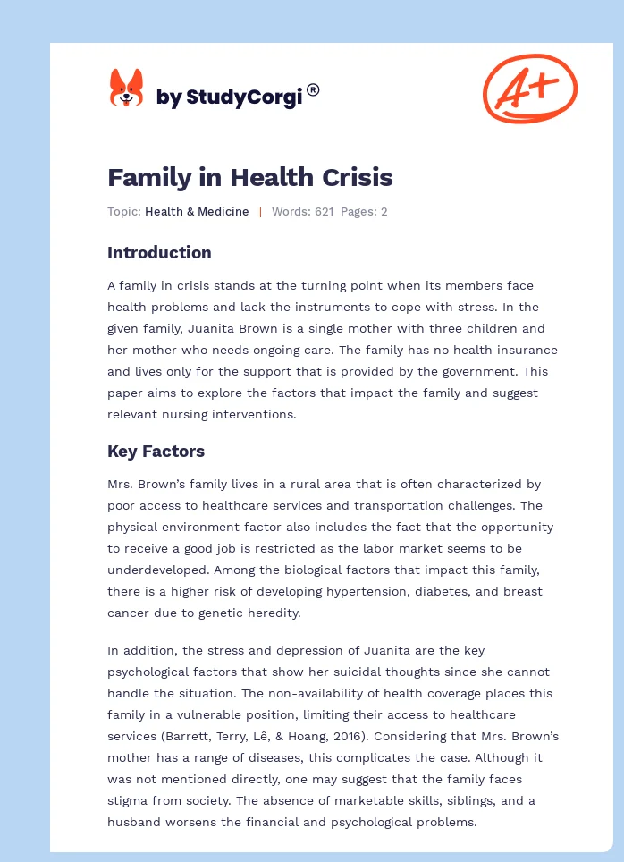 Family in Health Crisis. Page 1