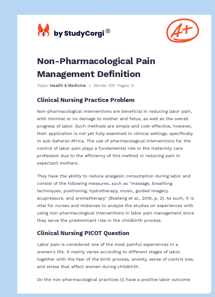 Non-Pharmacological Pain Management Definition. Page 1