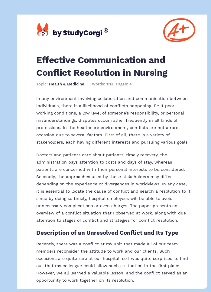 Effective Communication and Conflict Resolution in Nursing. Page 1