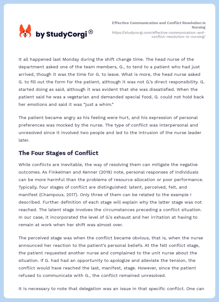 Effective Communication and Conflict Resolution in Nursing. Page 2