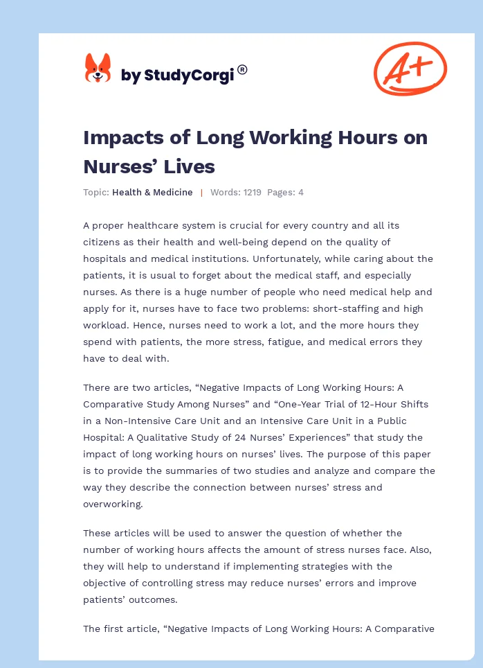 Impacts of Long Working Hours on Nurses’ Lives. Page 1