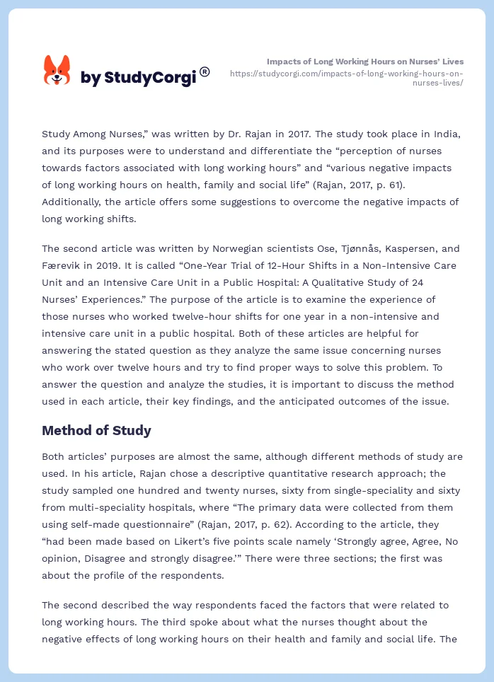 Impacts of Long Working Hours on Nurses’ Lives. Page 2