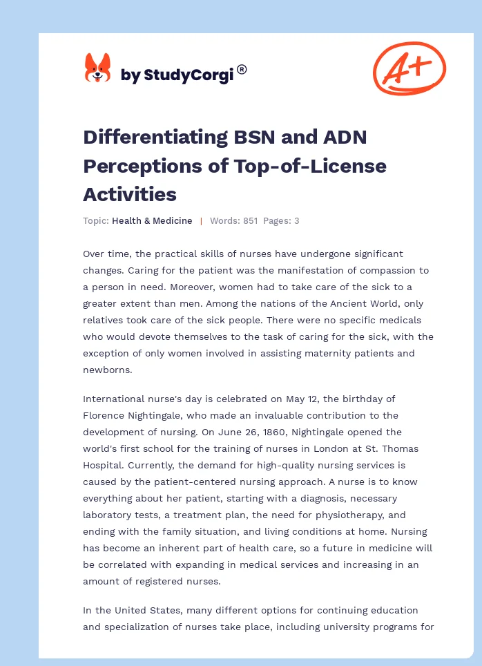 Differentiating BSN and ADN Perceptions of Top-of-License Activities. Page 1