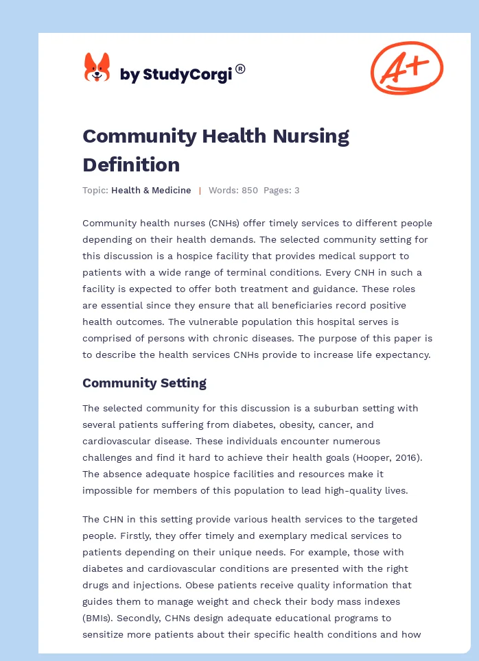 Community Health Nursing Definition. Page 1