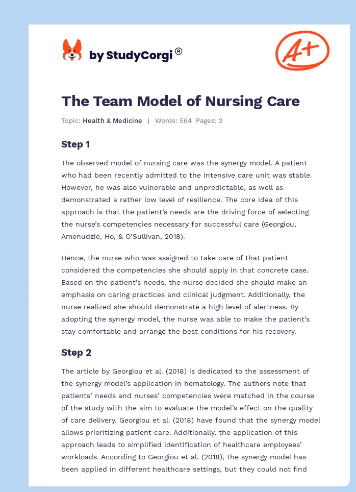 The Team Model of Nursing Care. Page 1