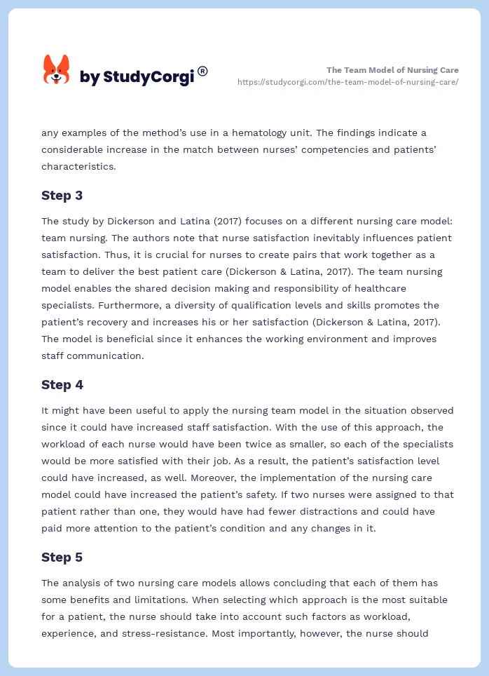 The Team Model of Nursing Care. Page 2