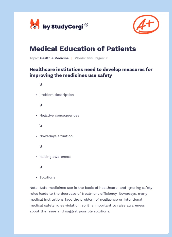 Medical Education of Patients. Page 1