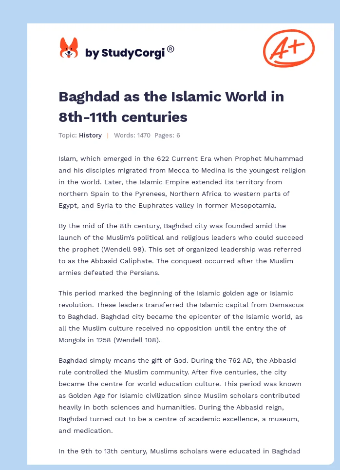 Baghdad as the Islamic World in 8th-11th centuries. Page 1