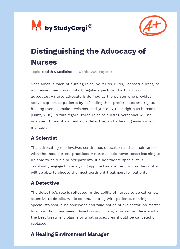 Distinguishing the Advocacy of Nurses. Page 1