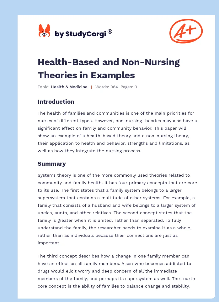 Health-Based and Non-Nursing Theories in Examples. Page 1