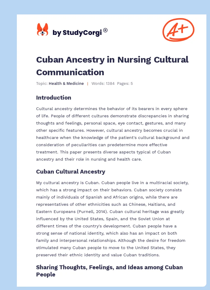 Cuban Ancestry in Nursing Cultural Communication. Page 1