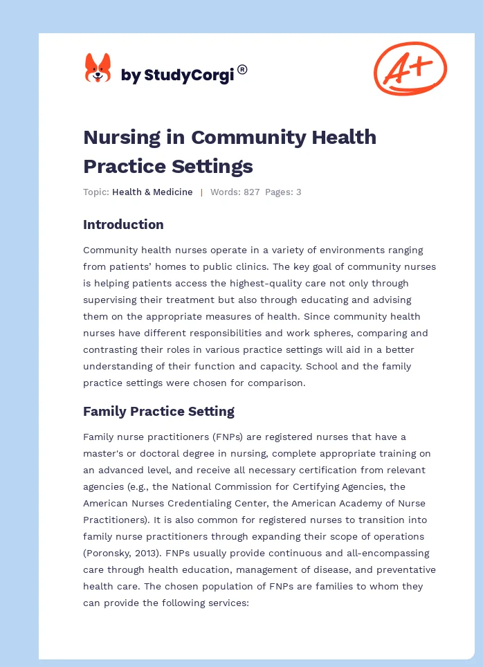 Nursing in Community Health Practice Settings. Page 1