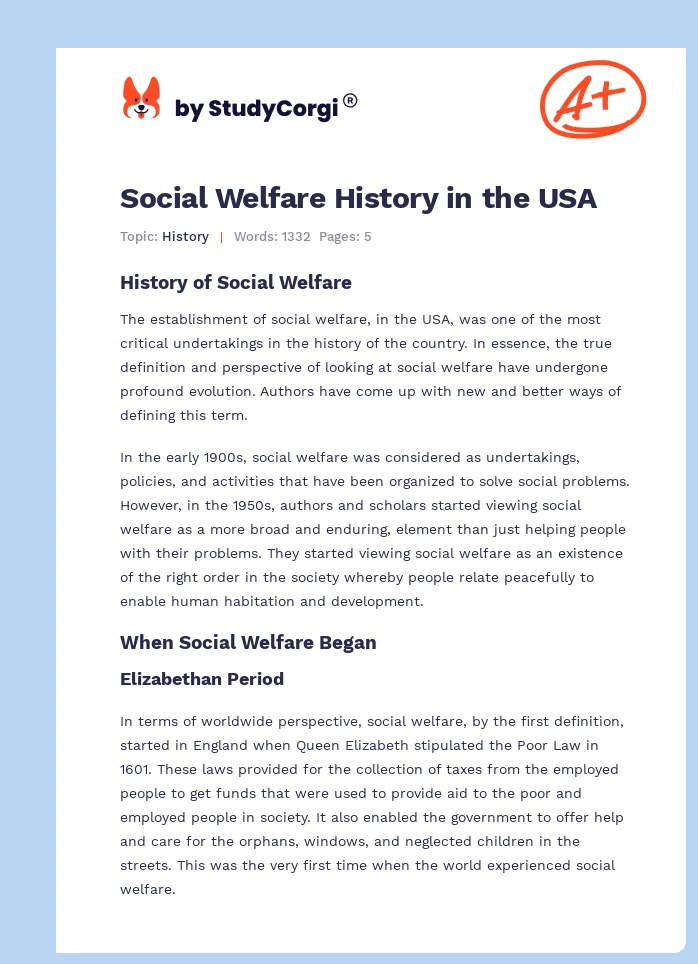 Social Welfare History in the USA. Page 1