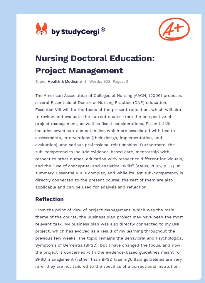 Nursing Doctoral Education: Project Management. Page 1