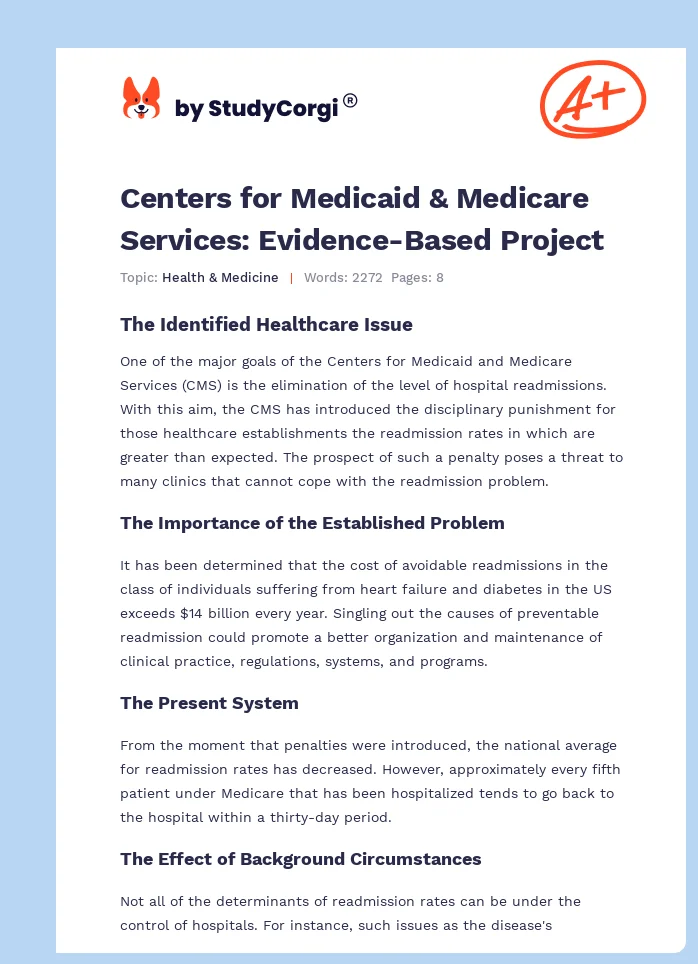 Centers for Medicaid & Medicare Services: Evidence-Based Project. Page 1