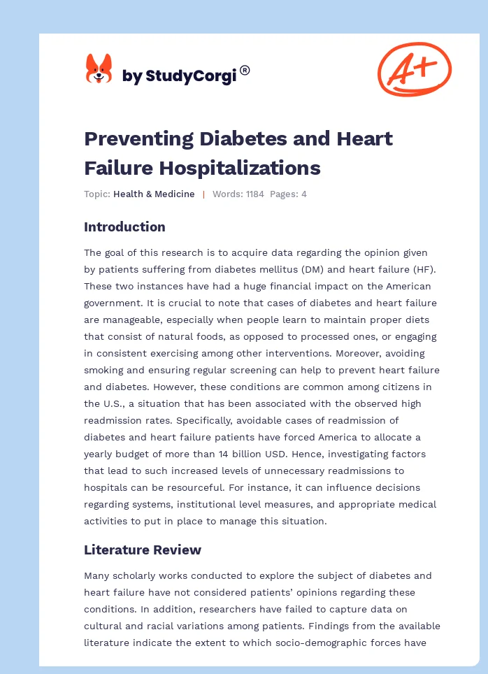 Preventing Diabetes and Heart Failure Hospitalizations. Page 1