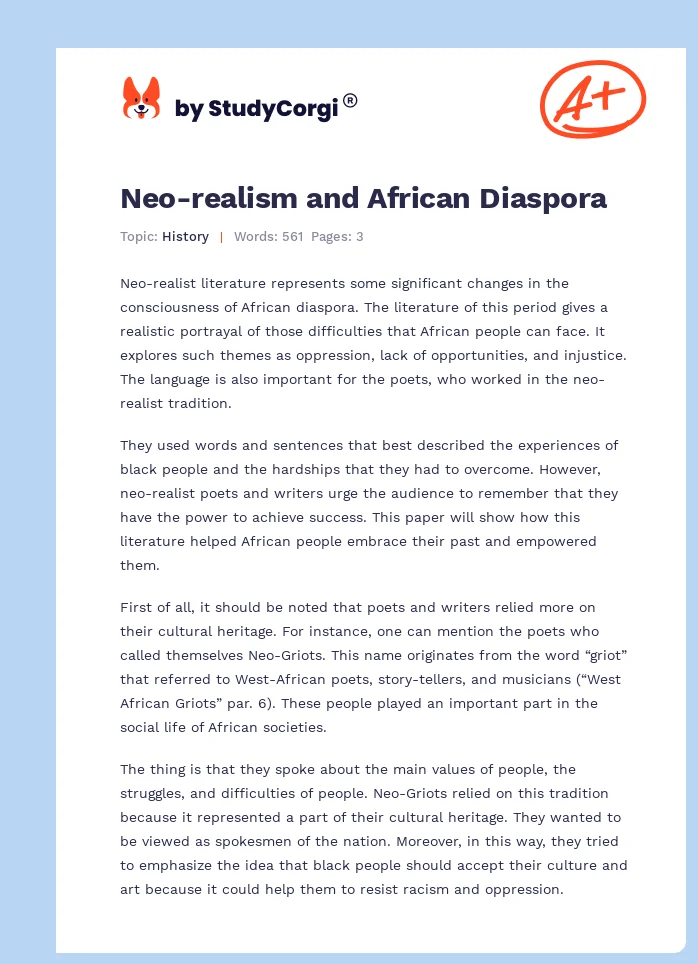 Neo-realism and African Diaspora. Page 1