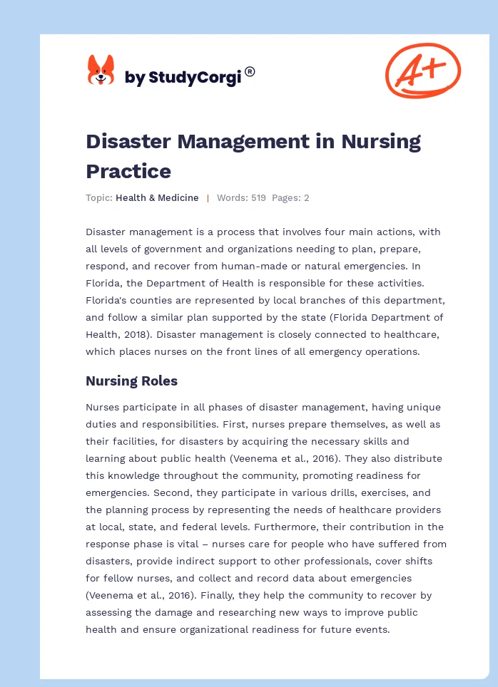 Disaster Management in Nursing Practice. Page 1