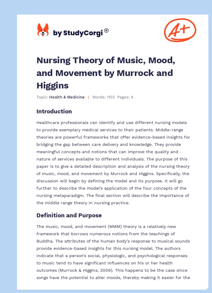 Nursing Theory of Music, Mood, and Movement by Murrock and Higgins. Page 1