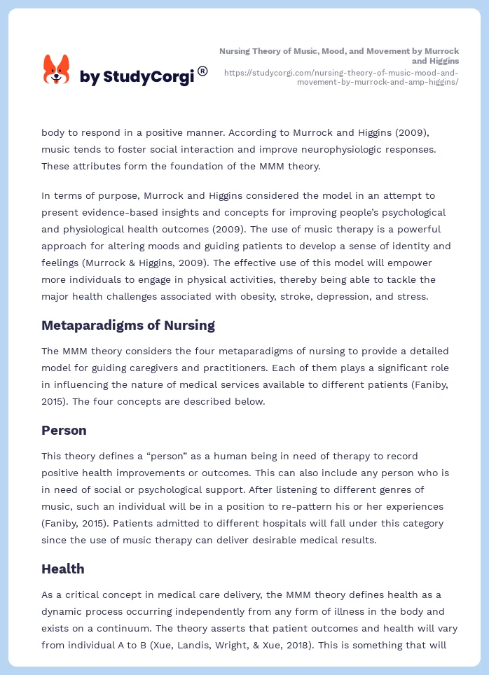 Nursing Theory of Music, Mood, and Movement by Murrock and Higgins. Page 2