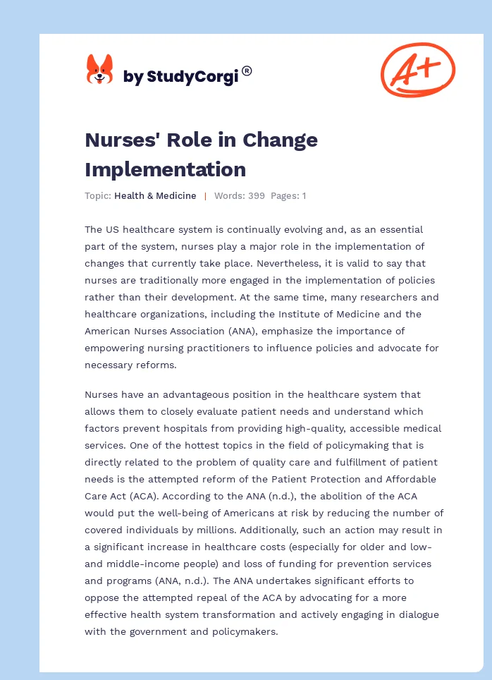 Nurses' Role in Change Implementation. Page 1