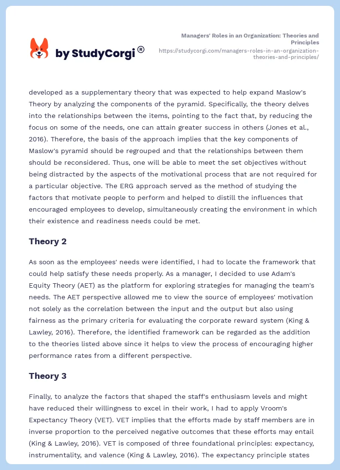 Managers' Roles in an Organization: Theories and Principles. Page 2