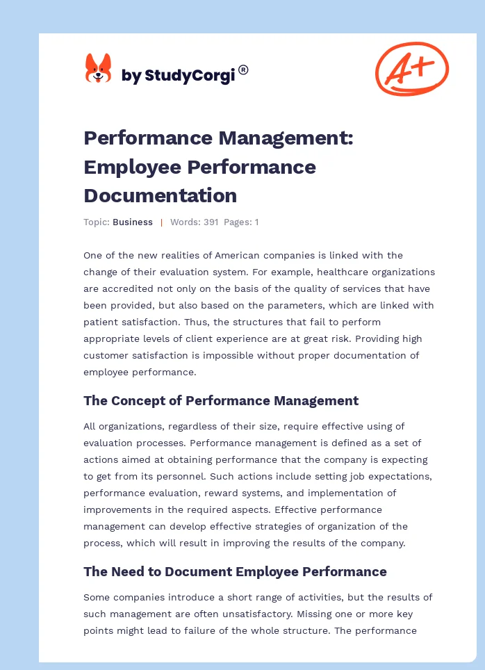 Performance Management: Employee Performance Documentation. Page 1