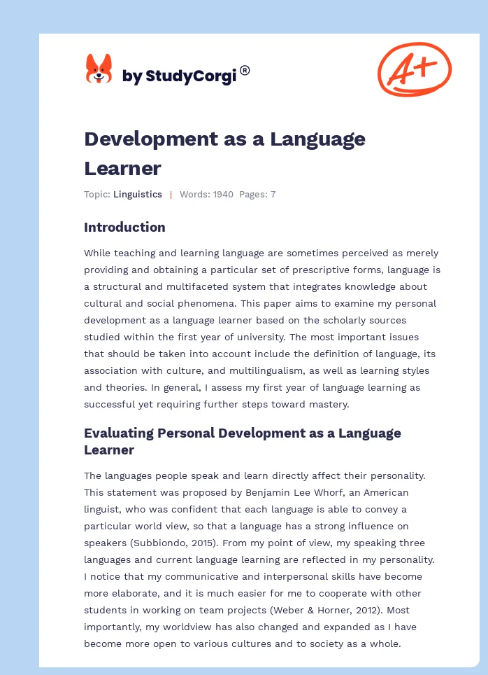 Development as a Language Learner. Page 1