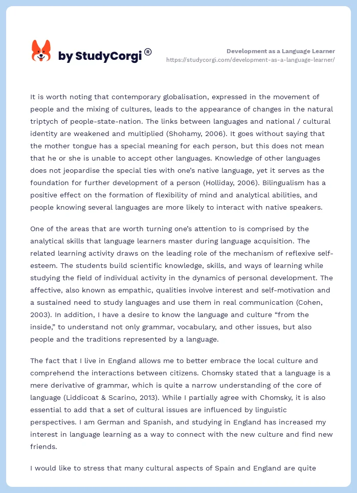 Development as a Language Learner. Page 2