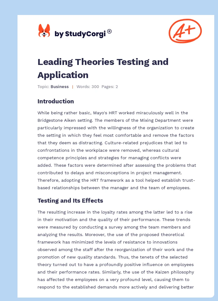 Leading Theories Testing and Application. Page 1