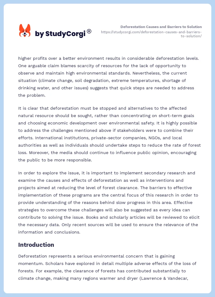 Deforestation Causes and Barriers to Solution. Page 2