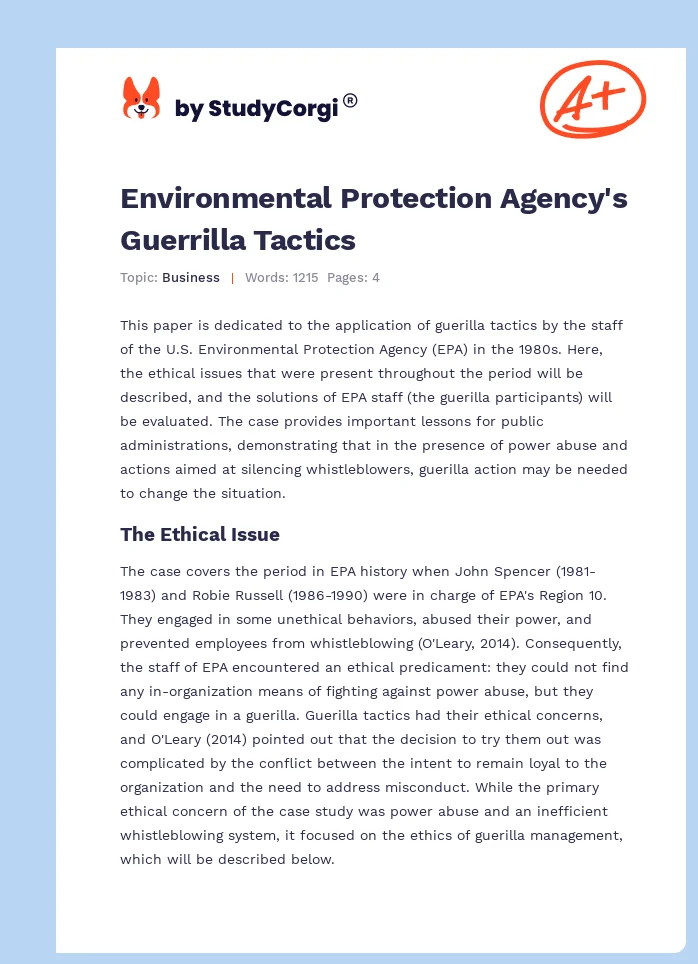 Environmental Protection Agency's Guerrilla Tactics. Page 1