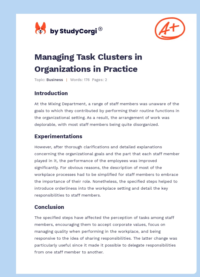 Managing Task Clusters in Organizations in Practice. Page 1