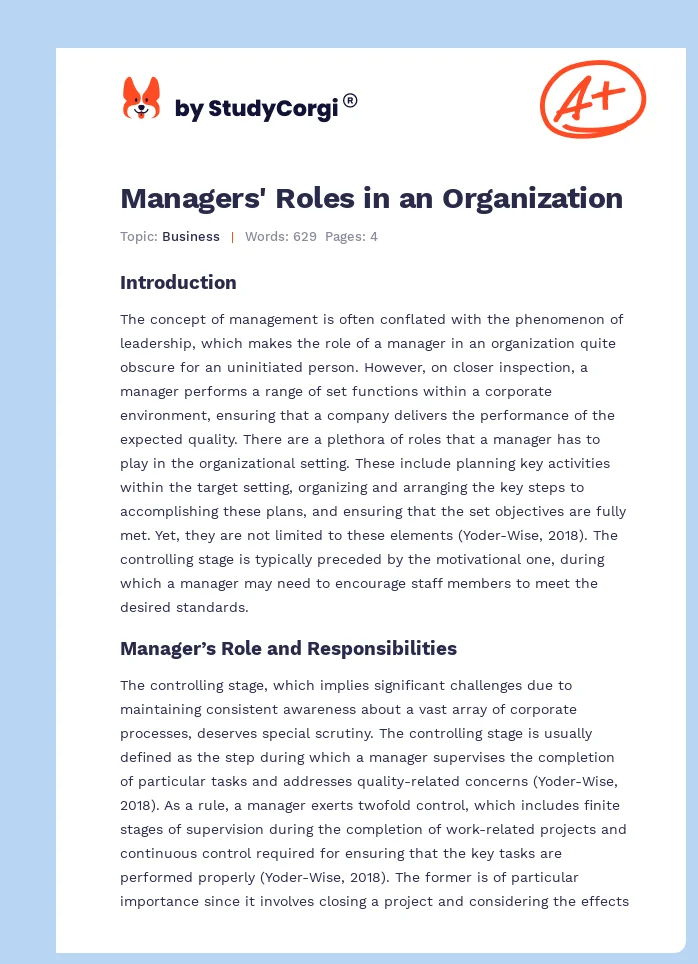 Managers' Roles in an Organization. Page 1