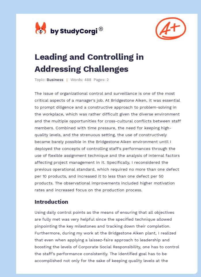 Leading and Controlling in Addressing Challenges. Page 1