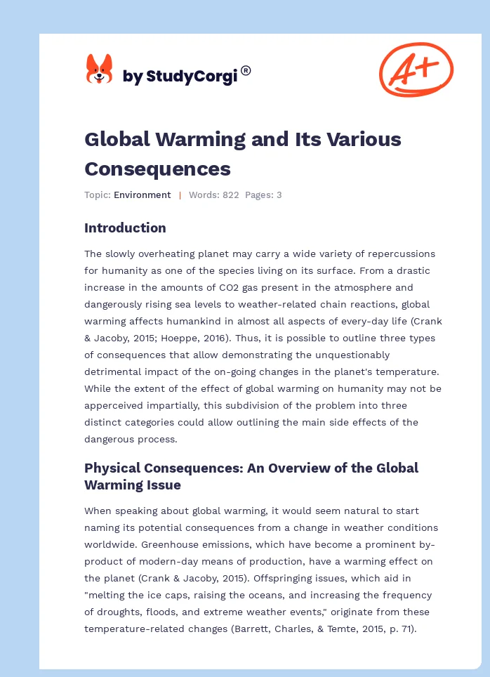 Global Warming and Its Various Consequences. Page 1