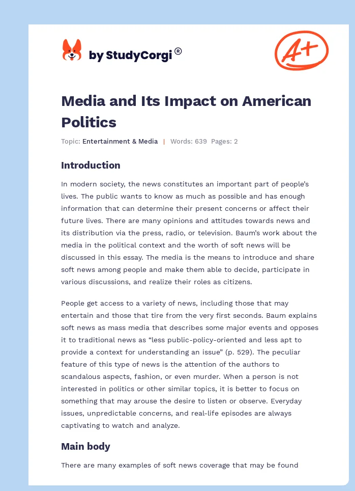 Media and Its Impact on American Politics. Page 1