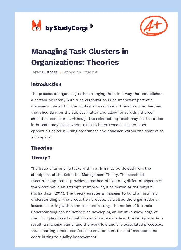 Managing Task Clusters in Organizations: Theories. Page 1